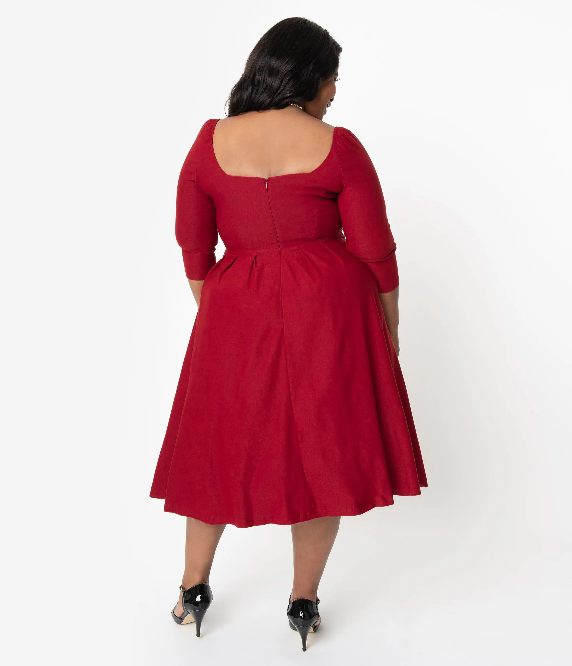 Unique Vintage Plus Size 1950s Deep Red Bengaline Sweetheart Lamar Swing Dress