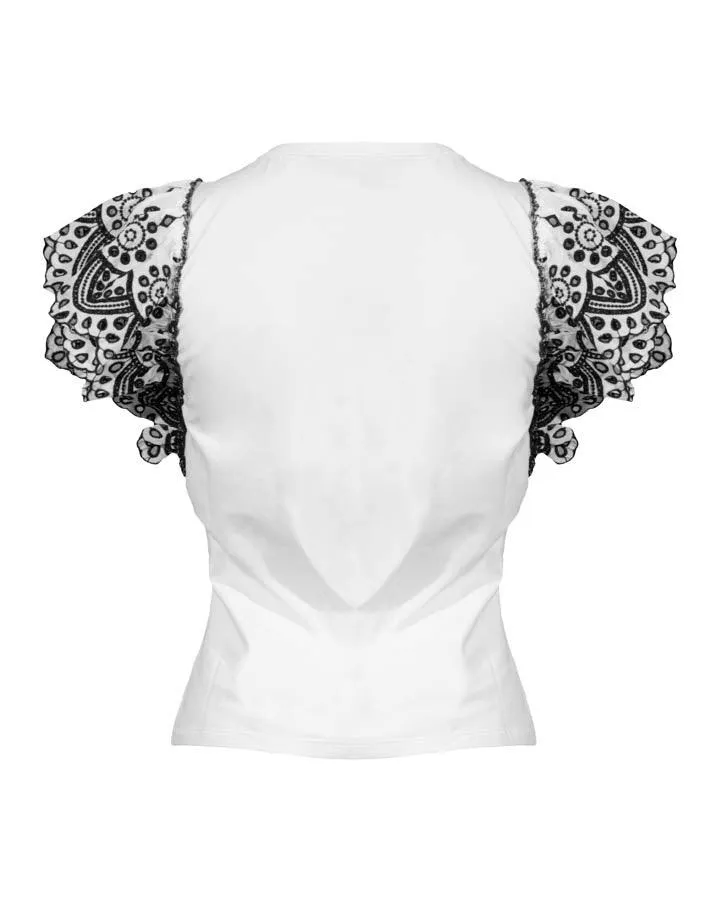 Veronica Beard Julianka Ruffle Eyelet Cap Sleeve Top