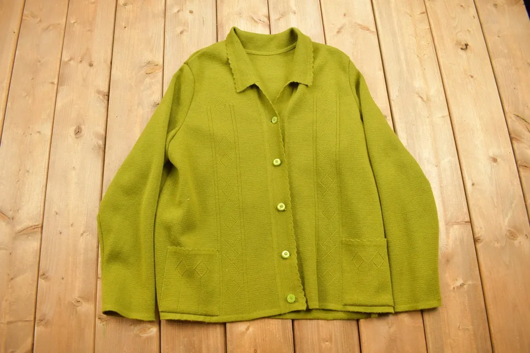 Vintage 1990s Green Knitted Cardigan Sweater