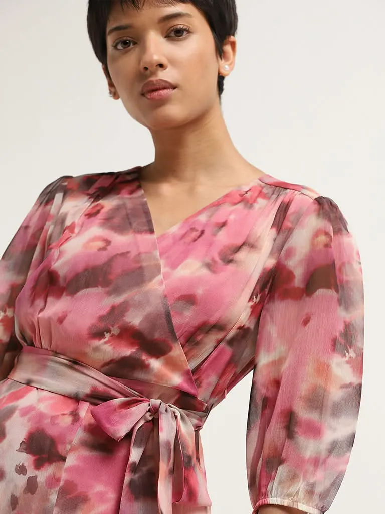 Wardrobe Pink Tie-Dye A-Line Dress with Belt