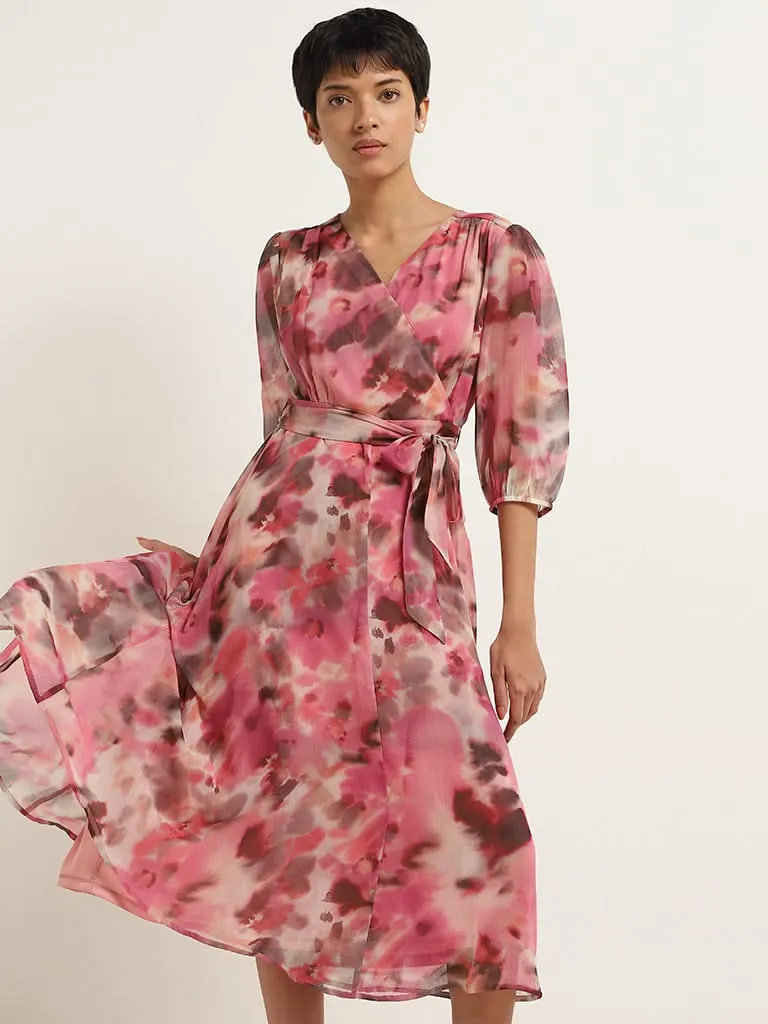 Wardrobe Pink Tie-Dye A-Line Dress with Belt